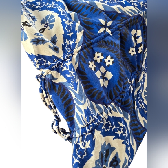 H&M Blue and White Patterned Drawstring Blouse Size X-Large - Picture 8 of 9